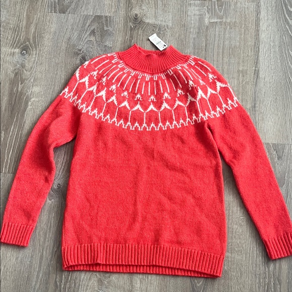 Talbots Sweaters - Talbots Red and White Crew Neck Fair Isle Sweater